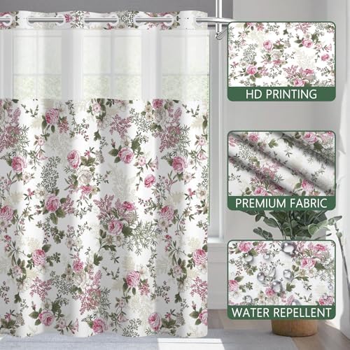 No Hook Shower Curtain with Snap in Liner 71x74 Inch