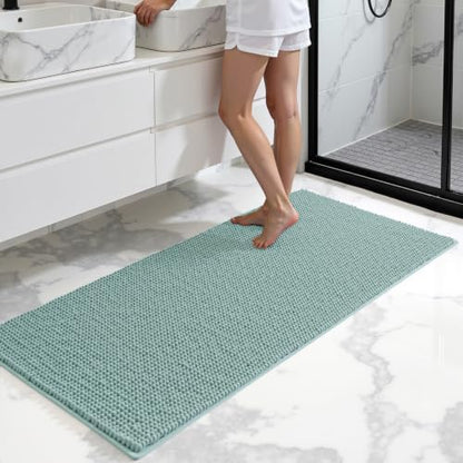 SUBRTEX Bathroom Rugs, 24" x 44" Chenille Bath Rug Soft Short Plush Bath Mat Soft Shower Mat Water Absorbent Shower Mat Quick Dry Machine Washable, Light Green