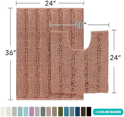 2-Piece Bathroom Rug Set with U-Shaped Mat, Absorbent Chenille, Muted Clay