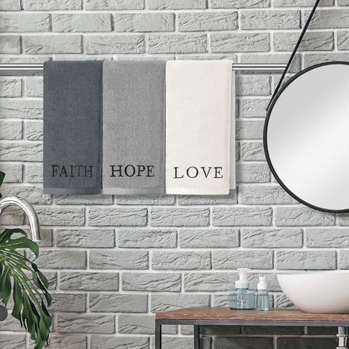 FuWeave 3 Pcs Gray Decorative Hand Towels for Bathroom, Faith Hope Love