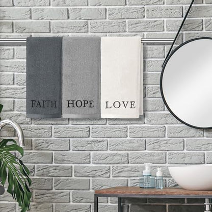 FuWeave 3 Pcs Gray Decorative Hand Towels for Bathroom, Faith Hope Love