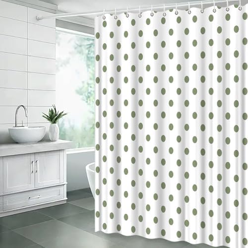 Polka Dot Shower Curtain Sage Green White Retro Spot Vintage Fabric Decorative Bathroom Curtains with Hooks,70" Wx70 H