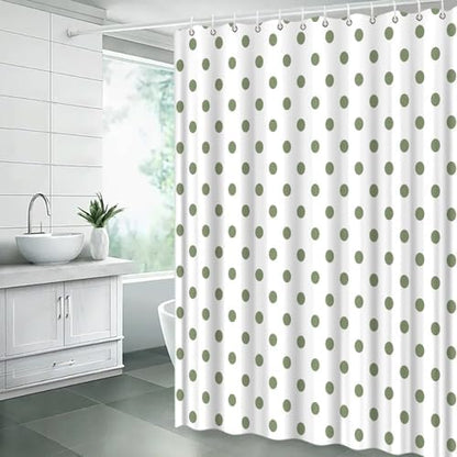Polka Dot Shower Curtain Sage Green White Retro Spot Vintage Fabric Decorative Bathroom Curtains with Hooks,70" Wx75 H