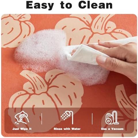 TYUU Thin Halloween Bath Mat, Non-Slip Washable, 24x36 Orange Pumpkins