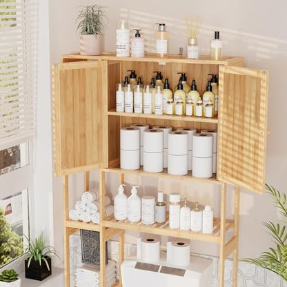 Bamboo Over-the-Toilet Storage Cabinet with Shelves for Small Bathrooms