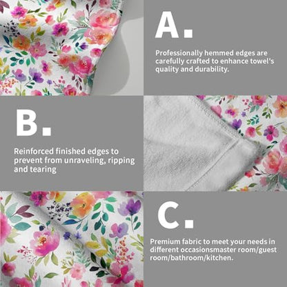 Spring Summer Floral Hand Towels Set of 2, Multicolor Flower Decorative Bathroom Towel 28x14 Inch, Soft Absorbent Microfiber Wash Cloth for Kitchen Gym Hotel Home Decor