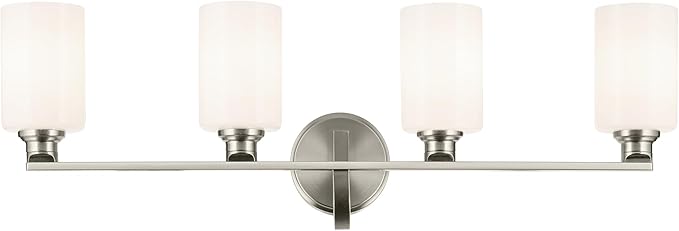 Kichler Gioe 32.25" 4-Light Vanity Light with Opal Glass in Brushed Nickel, Damp Rated, for Bathroom, Powder Room, Over a Mirror, (32.25" W x 10.5" H), 55227NI