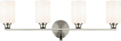 Kichler Gioe 32.25" 4-Light Vanity Light with Opal Glass in Brushed Nickel, Damp Rated, for Bathroom, Powder Room, Over a Mirror, (32.25" W x 10.5" H), 55227NI