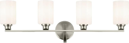 Kichler Gioe 32.25" 4-Light Vanity Light with Opal Glass in Brushed Nickel, Damp Rated, for Bathroom, Powder Room, Over a Mirror, (32.25" W x 10.5" H), 55227NI