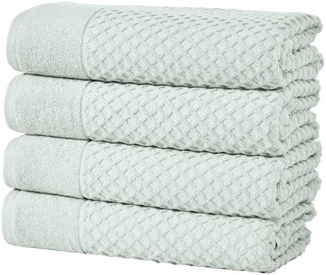 Great Bay Home Bath Towels - 100% Cotton 4 Pack 54x27 Bath Towel Set - Absorbent, Durable, Quick-Dry Towels for Bathroom (Pastel Blue)