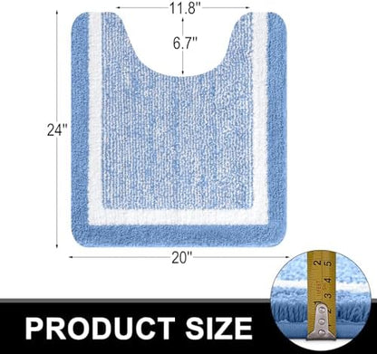 OLANLY Toilet Rugs U-Shaped 24x20, Soft Absorbent Microfiber Bath Mat, Blue