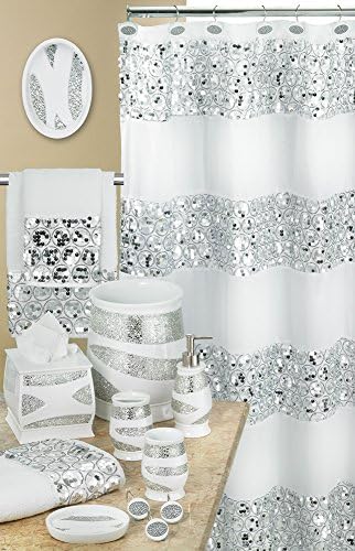 Zahari Home Sinatra Bathroom Shower Curtain Glamorous Bling Fabric Shower Curtain, 72"x70", White