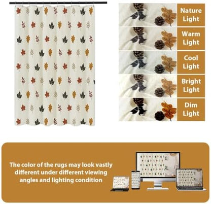 ORTIGIA Fall Linen Shower Curtain Maple Leaf Farmhouse Vintage Autumn Orange Terracotta Shower Curtains Modern Boho Rustic Block Print Cottagecore Decor for Bathroom 72 W x 72 L