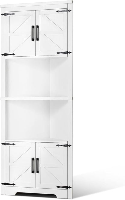 VEVOR 68" Tall Corner Storage Cabinet, 6 Tiers Farmhouse Storage Cabinet with 4 Wooden Doors & Adjustable Shelves, Freestanding Corner Kitchen Cabinet for Living Room, Kitchen, Laundry Room, White