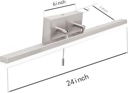 COTULIN 24-Inch Modern Brushed Nickel Bathroom Light Fixture - 180° Rotatable LED Chrome Vanity Light Bar for Over-Mirror Use, 12W Bathroom Sconce Wall Lighting with Switch on/Off