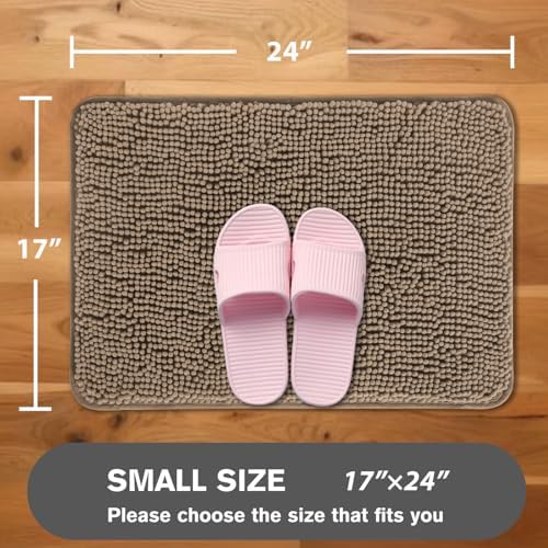 Taupe Bathroom Rugs – Absorbent and Washable Bath Mat, Non-Slip, Thick Soft Chenille Bath Rugs for Bathroom Floor, Shower, Sink - 17" x 24"