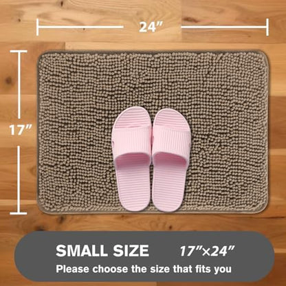 Taupe Bathroom Rugs – Absorbent and Washable Bath Mat, Non-Slip, Thick Soft Chenille Bath Rugs for Bathroom Floor, Shower, Sink - 17" x 24"