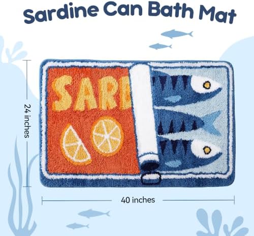 TRUEDAYS Sardine Bath Mat, Cute Bath Rugs for Bathroom 24x40 Inch, Blue
