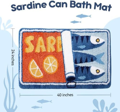 TRUEDAYS Sardine Bath Mat, Cute Bath Rugs for Bathroom 24x40 Inch, Blue