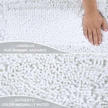 Yimobra Long Bathroom Rugs Runner 60x24 Inch, Extra Thick Soft Absorbent Chenille Bath Mat, Non Slip Machine Washable, Quick Dry Bath Rugs for Bathroom Floor, Tub and Shower, White