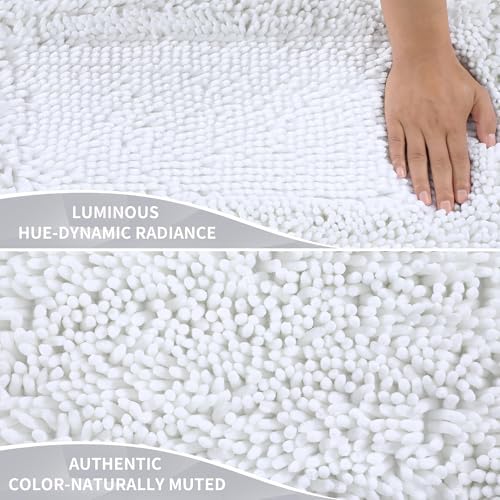 Yimobra Large Bathroom Rug Non Slip 36x24 Inch, Extra Thick Soft Absorbent Chenille Bath Mat, Machine Washable Quick Dry Bath Rugs for Bathroom Floor, Tub and Shower, Home Decor Accessories, White