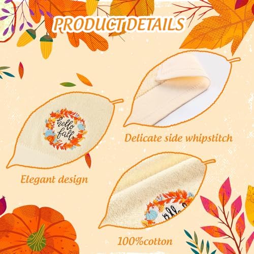 Quera 2 Pack Fall Hand Towels Autumn Blue Pumpkin Thanksgiving Embroidered Premium Luxury Decor Hello Fall Bathroom Decorative Dish Set for Drying Cleaning, Cooking 13.7 "x 29.5"