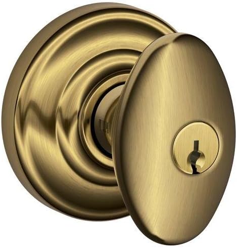 SCHLAGE F51A SIE 609 AND Siena Knob with Andover Trim Keyed Entry Lock, Antique Brass