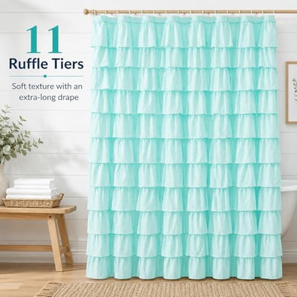 Teal Ruffle Shower Curtain for Bathroom, 72x84 Inch, 1 Panel