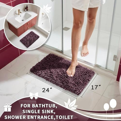 Yimobra Chenille Bathroom Rugs Non Slip, Extra Thick Soft Absorbent Bath Rug, Machine Washable Quick Dry Bath Mat for Bathroom Floor, Tub and Shower, Home Decor Accessories, 24x17, Purple Grey