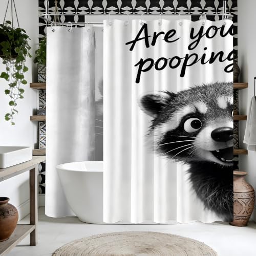 Extra Long Shower Curtain Grey Raccoon Clawfoot Tub, 108 x 72 in