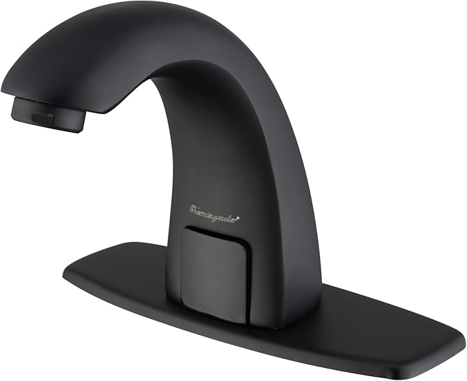 Charmingwater Touchless Bathroom Sink Faucet, Motion Automatic Sensor Faucet with Hole Cover Plate, Matte Black