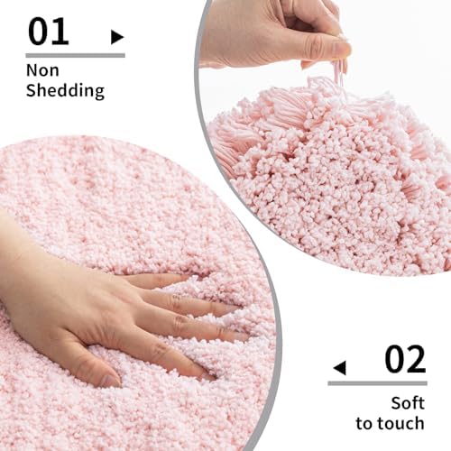 Disolla Pink Bathroom Rug 20x32 - Non-Slip Plush Thick Bath Mat, Highly Absorbent & Ultra Soft Fluffy Floor Mat, Machine Washable for Shower and Tub