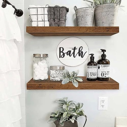 QEEIG Floating Shelves for Wall 23.6" Long - Wall Mounted Shelf Bathroom Kitchen Living Room Bedroom Farmhouse Home Decor Display Bookshelf Set of 2, Rustic Brown (008-60BN)
