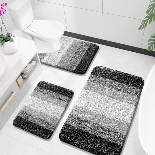 OLANLY Microfiber Bathroom Rugs Sets 3 Piece, 36"x24"+24"x16"+24"x20"
