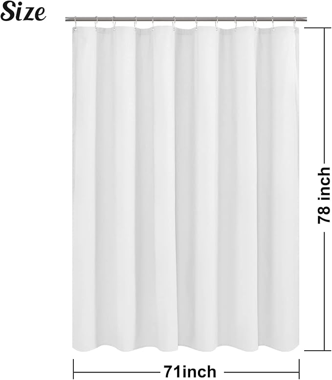 Embossed Microfiber Long Shower Curtain Liner 71 x 78, White | Machine Washable, Bottom Magnets, Water Repellent, 71x78 Inches Soft Fabric Shower Curtain for Bathroom