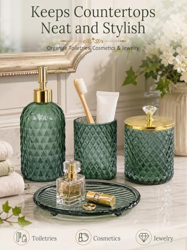 Haturi Glass Bathroom Accessories Set, Sage Green Bathroom Set, 4 Pcs