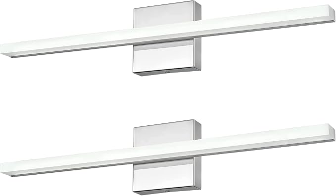 Modern 24IN 14W Bathroom Light Fixture, Chrome Vanity Lights for Mirror, 2 Packs, Waterproof, Daylight White Light(6000K), Stainless Steel, A-Silver, Hardwired