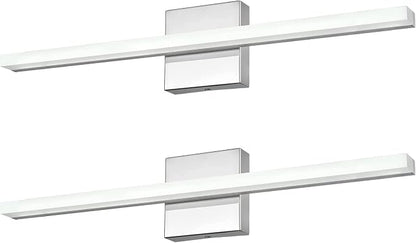 Modern 24IN 14W Bathroom Light Fixture, Chrome Vanity Lights for Mirror, 2 Packs, Waterproof, Daylight White Light(6000K), Stainless Steel, A-Silver, Hardwired