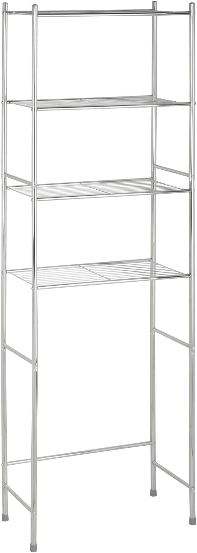 Honey-Can-Do 4-Tier Steel Over-the-Toilet Storage Shelf, Chrome | 4-tier steel shelf frees floor space over the toilet. 10.5in shelf gap for towels & toiletries. Chrome, 68in tall.