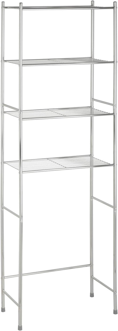 Honey-Can-Do 4-Tier Steel Over-the-Toilet Storage Shelf, Chrome | 4-tier steel shelf frees floor space over the toilet. 10.5in shelf gap for towels & toiletries. Chrome, 68in tall.