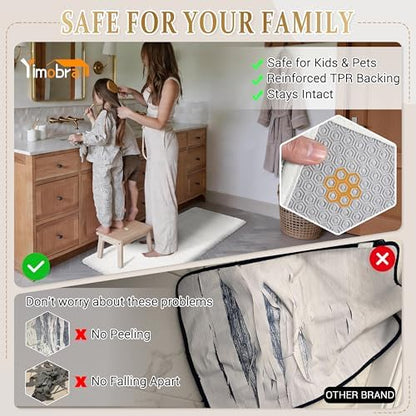 Yimobra Bathroom Rugs Non Slip Washable, Ultra Soft and Water Absorbent Bath Mats, Plush Fluffy Shower Mat Outside, Microfiber Thick Matts for Bathroom Floor/Sink, 24X17, Off White