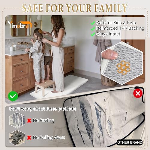 Yimobra Bathroom Rugs Non Slip Washable 36X24, Ultra Soft and Water Absorbent Bath Mats, Plush Fluffy Shower Mat Outside, Luxury Microfiber Thick Carpet Matts for Bathroom Floor/Tub, Off White