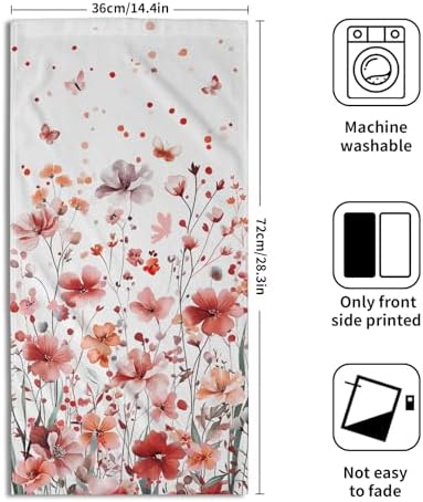 Wildflowers Hand Towel Set of 2, 14x28 Inch Orange Red Floral Butterfly Absorbent Soft Dish Washing Cloth Towels for Farmhouse Kitchen Bathroom Home Hotel Gym Spring Season Decor