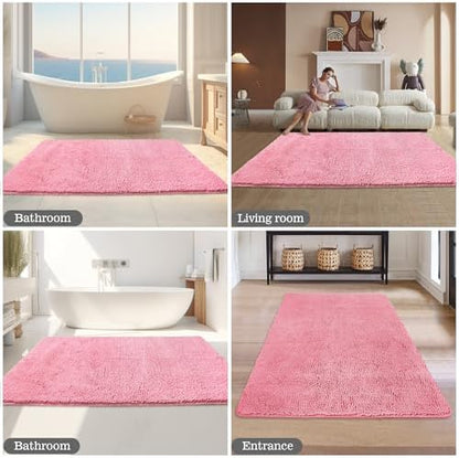 Yeaban Chenille Pink Bathroom Rug 40"x60",Non-Slip Rubber Backing
