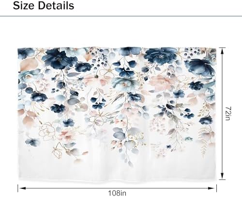Pink Blue Floral Extra Wide Rustic Bathroom Shower Curtain Set
