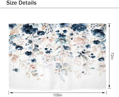 Pink Blue Floral Extra Wide Rustic Bathroom Shower Curtain Set