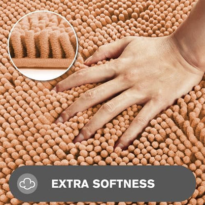 Peach Bathroom Rugs – Absorbent and Washable Bath Mat, Non-Slip, Thick Soft Chenille Bath Rugs for Bathroom Floor, Shower, Sink - 24" x 36"