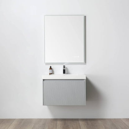 Blossom 30 Inch Bathroom Vanity with Sink | All Wood Wall Mounted Floating Vanity Cabinet with Acrylic Sink | Soft-Close Drawer | Modern Minimalist Style Vanities (30" w/Acrylic Basin, Light Grey)