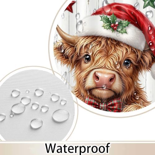 Christmas Highland Cow Shower Curtain Cute Farmhouse Bathroom Decor 72x72in