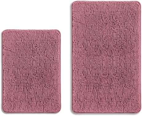 Dusty Rose Bathroom Rugs Sets 2 Piece – Absorbent and Washable Bath Mat, Non-Slip, Thick Soft Chenille Bath Rugs for Bathroom Floor, Shower, Sink - 17" x 24"+20" x 32"